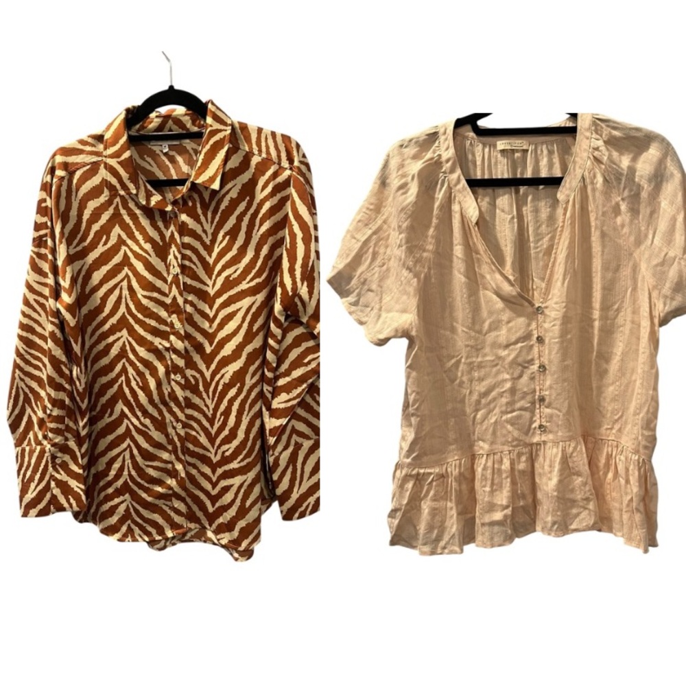 Lovestitch and Acoa Two Shirts Cream Pleated Blouse and Striped Size Large